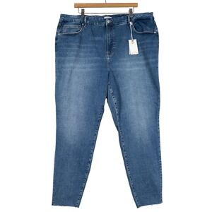 GOOD AMERICAN Good Waist Jeans Womens Size 20-26 Blue Wash Skinny Raw Hem